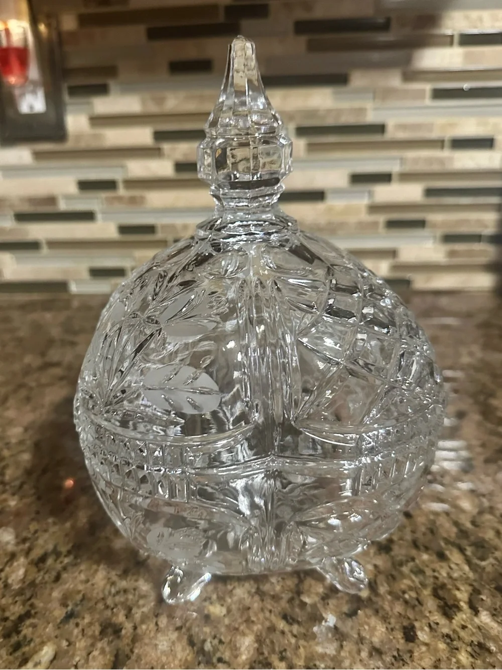 Cut Crystal Lidded Candy Dish - Clear